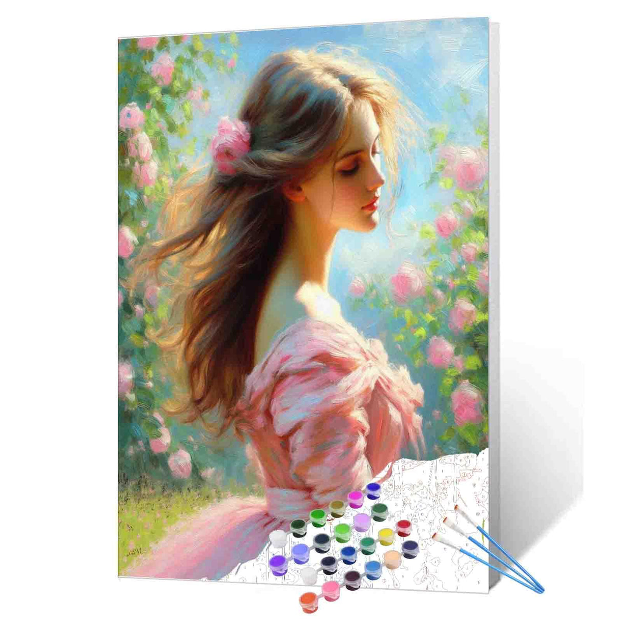 Tucocoo Pink Dress Women Paint by Number for Adults Beginner on Canvas DIY Acrylic Paint by Numbes Kits Digital Adult Paint by Number for Home Wall Decor Gift 16"x20"inch No Frame Tucocoo