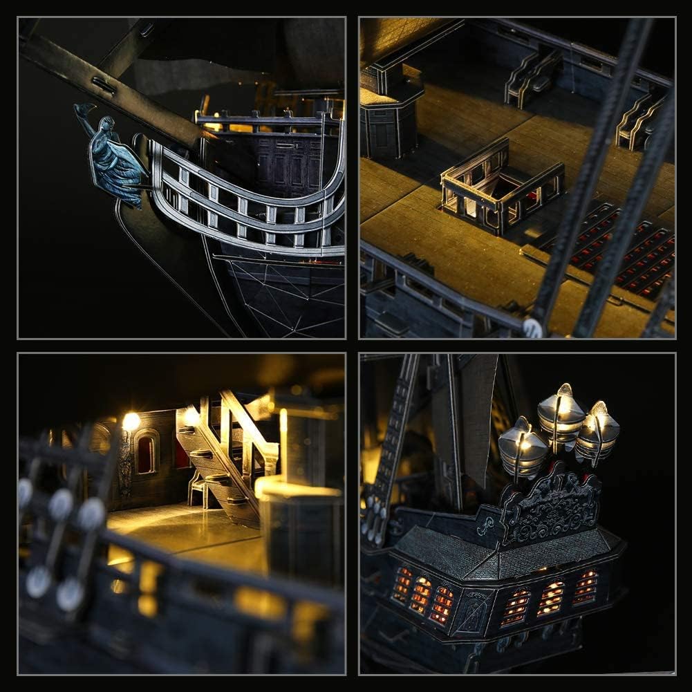 3D Puzzles for Adults Home Decor Pirate Ship Gifts for Men Women Model Kits Brain Teaser Puzzles for Adults Teacher Gifts,Queen Anne's Revenge 340 Pcs CubicFun