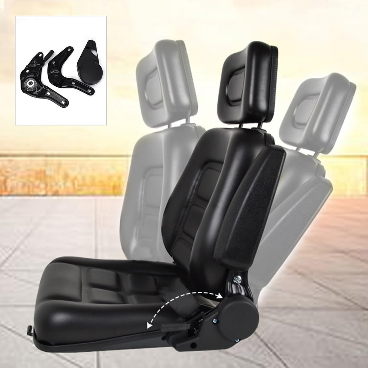 Universal Tractor Seat, Forklift seat with Headrests Replacement, Lawn Mower for Excavator Backhoe Dozer Skid Loader, Adjustable Angle Back (Black, 16.5x18.5x18.9in) Jueraori