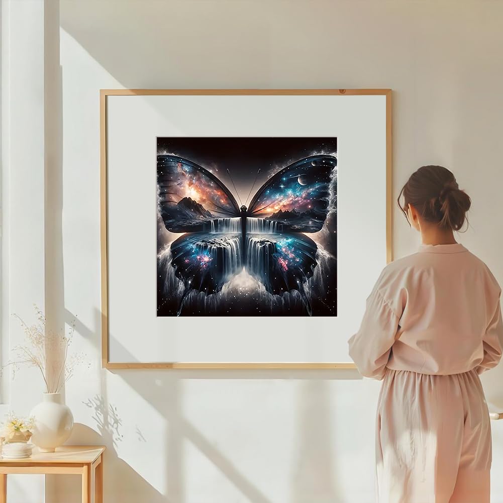 DIADAY 5D Diamond Art Kits, Cosmic Butterfly Diamond Painting Kits for Adults, Full Drill Landscape Diamond Art, DIY Round Gem Craft Arts Home Wall Decor Gift 12 x 12 Inches DIADAY