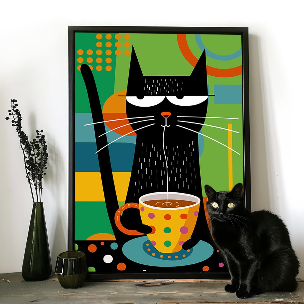 Bgraamiens Puzzle-Coffee Cat- Modern Art Puzzle Cartoon Cat Puzzle 1000 Pieces Puzzle for Adult, Color Challenge Puzzle for Adult Bgraamiens