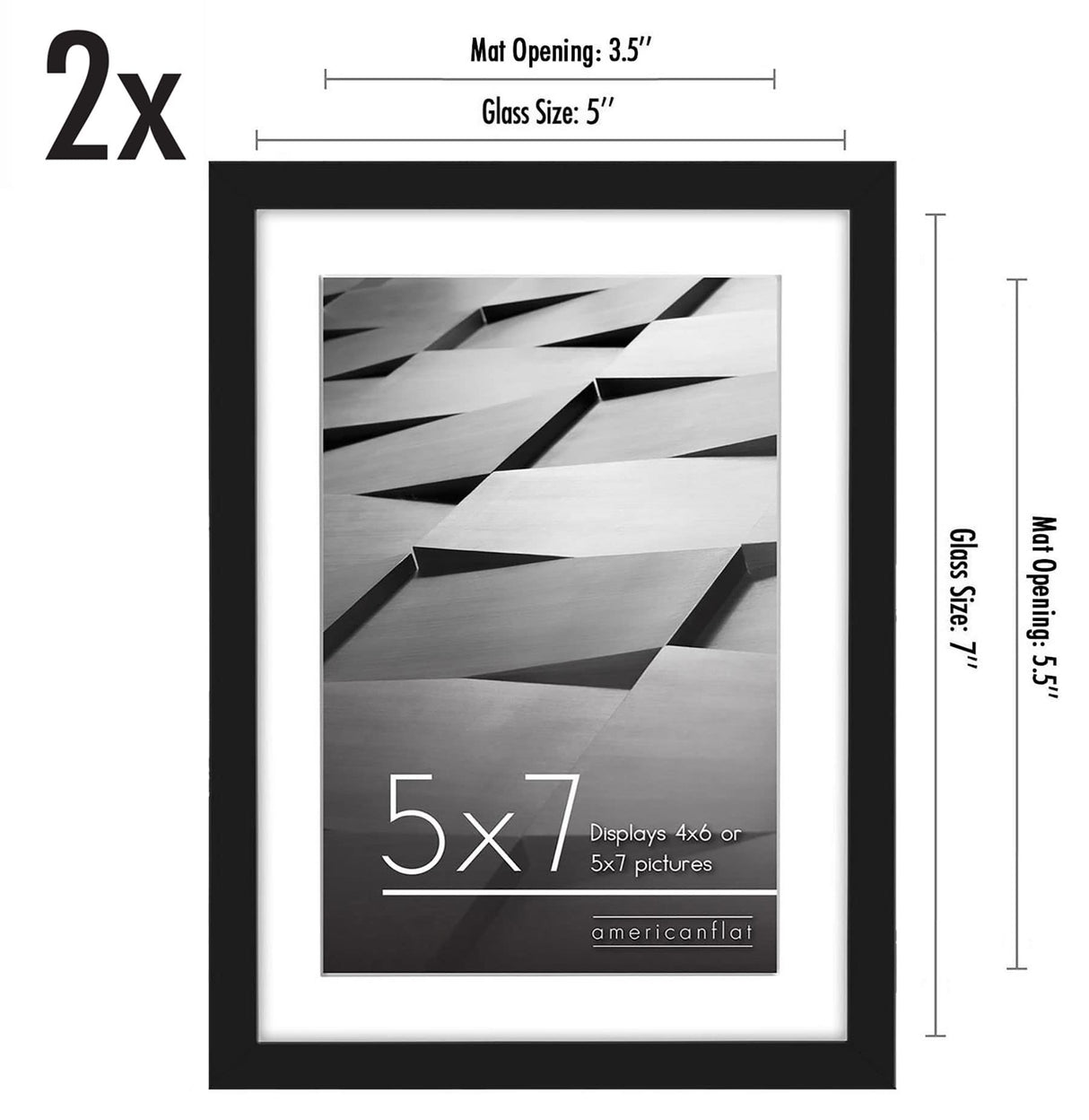 Americanflat 5x7 Picture Frame in Black - Set of 2 - Use as 4x6 Picture Frame with Mat or 5x7 Frame Without Mat - Thin Border Photo Frame with Shatter-Resistant Glass and Easel for Wall or Tabletop Americanflat