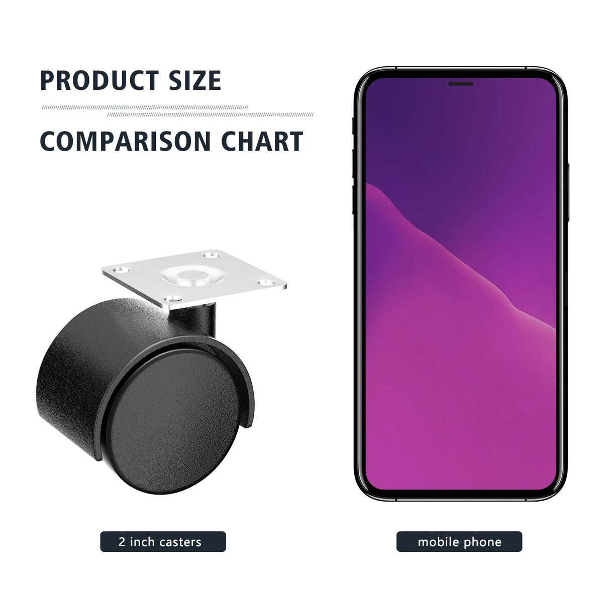 2 Inch Casters Set of 4, Plastic Wheels for Furniture, Plate Swivel Nylon Castor Wheels for Carts, Furniture, Planter, Baby Bed, Kitchen, Drawers, Cabinet, Table (with Stainless Steel Screws) ANDUTEES