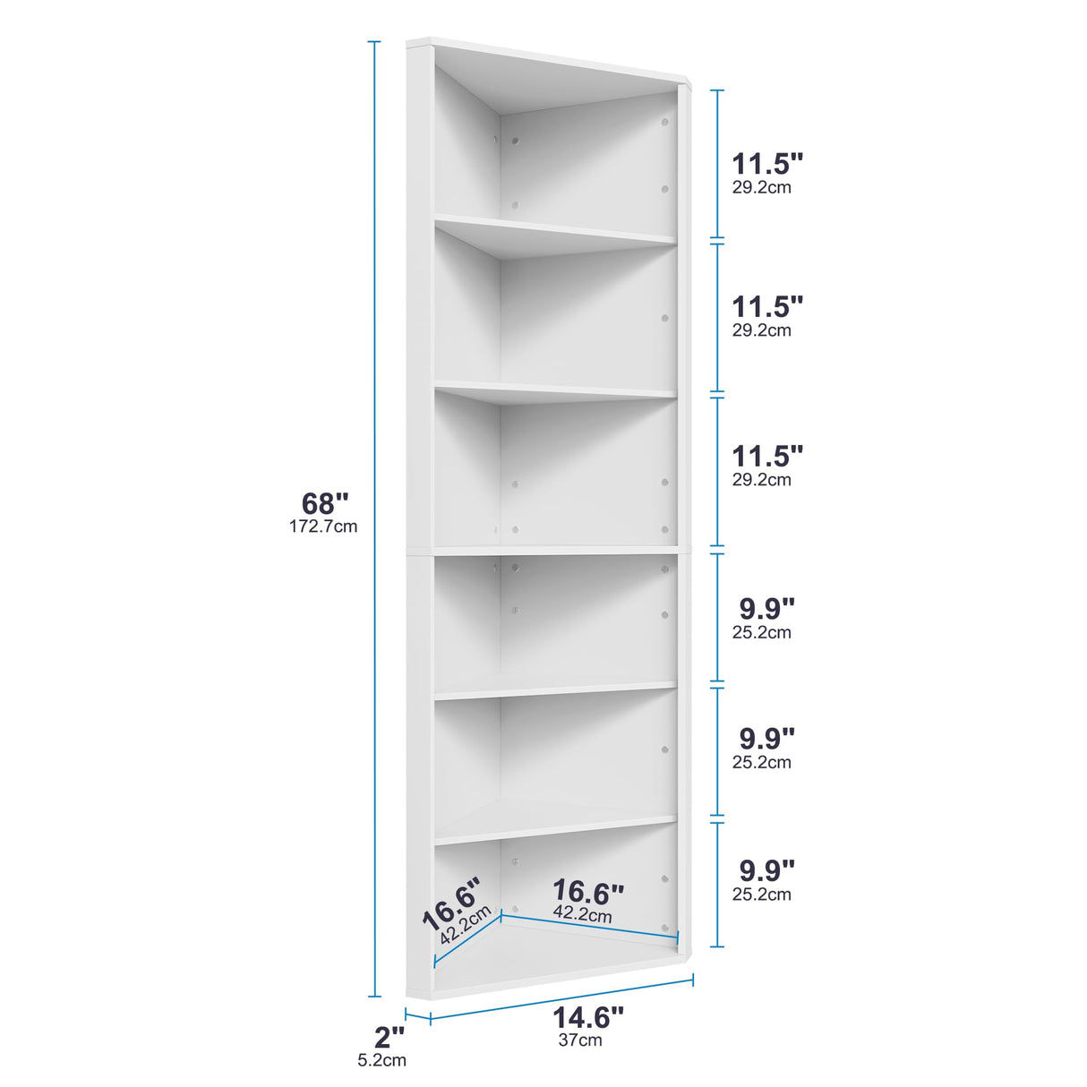 Furnify 6 Tier Corner Shelf with Adjustable Shelf, 68" Tall Corner Bookshelf Bookcase, Freestanding Corner Display Storage Shelf for Living Room, Office, Kitchen, Bath Room,Small Space, White Furnify
