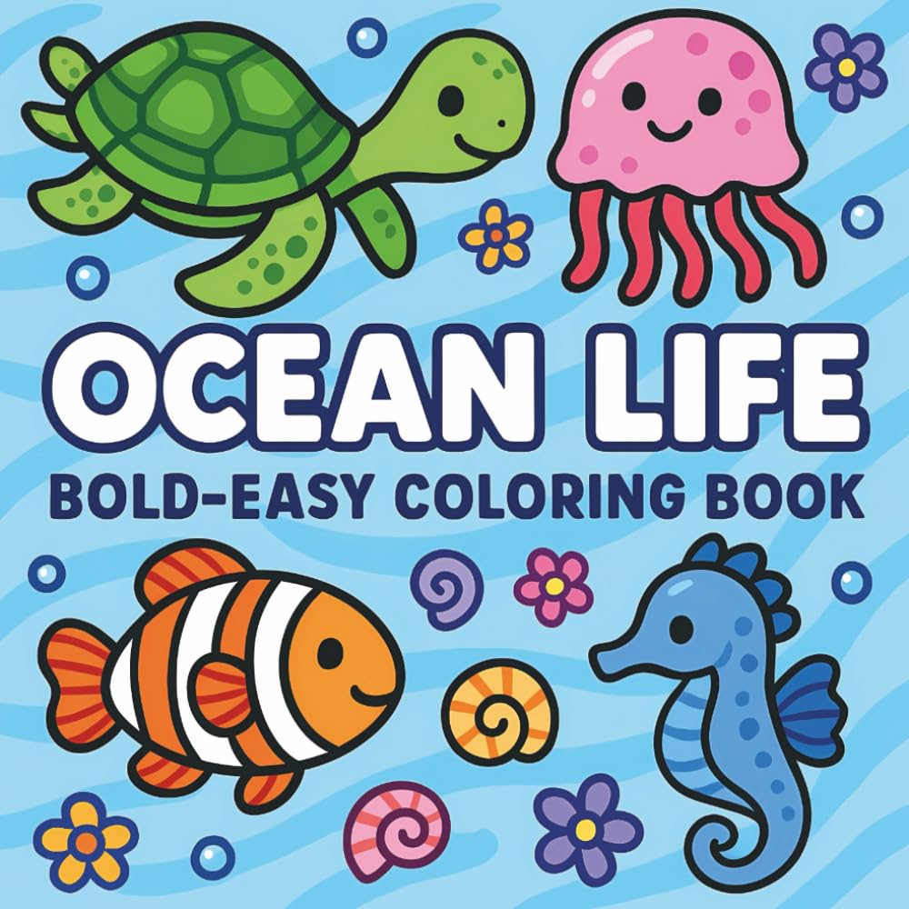 Ocean Life - Bold & Easy Coloring Book for Kids & Adults: 40 Splashy Scenes to Calm Your Mind and Spark Your Joy (Bold & Easy Coloring Books) WoodArtSupply