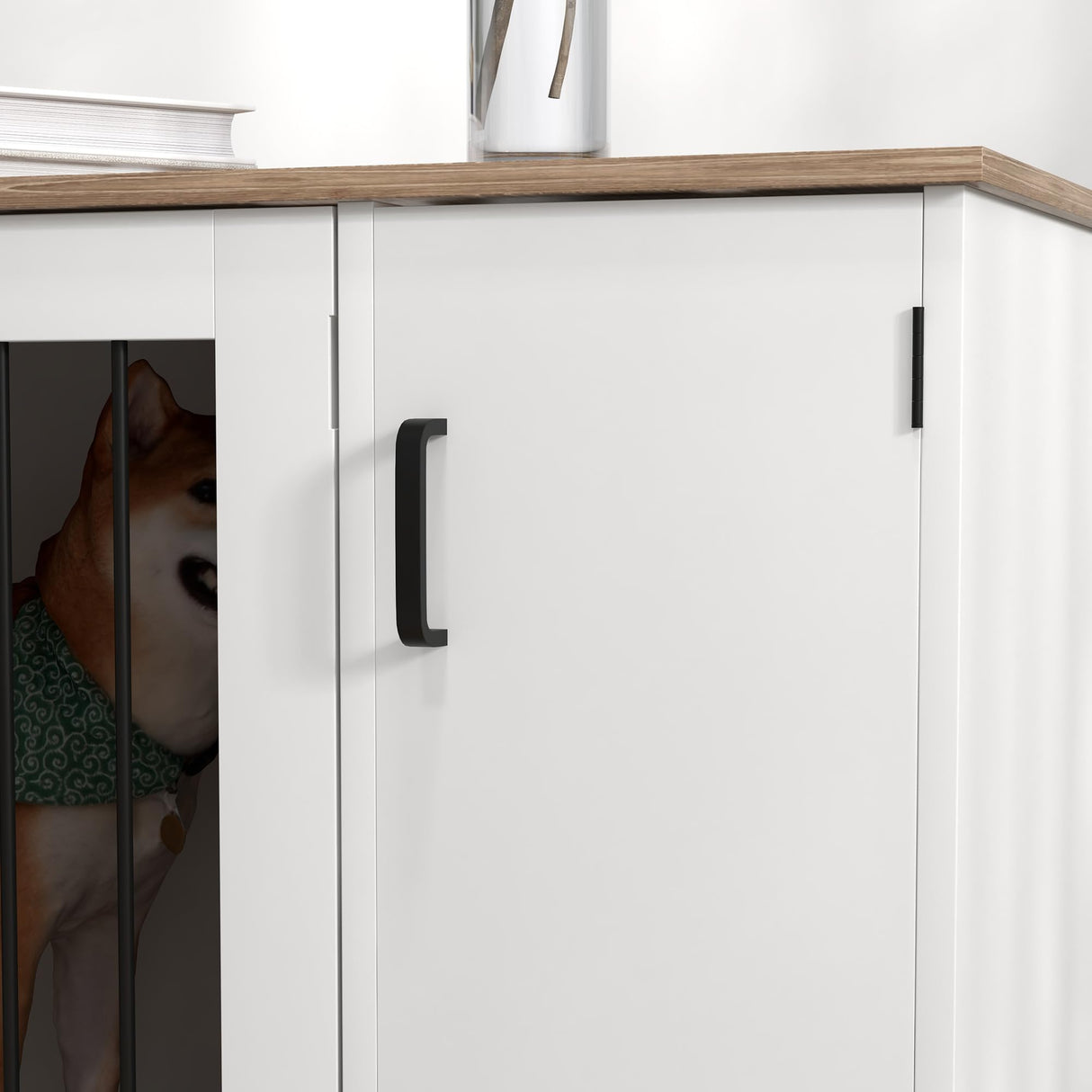 PawHut Dog Crate Furniture Side End Table with Storage, Dog Kennel Furniture Indoor with Double Doors for Medium and Large Dogs, Walnut PawHut