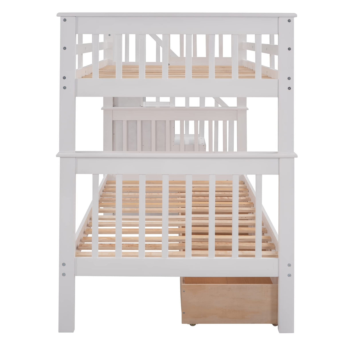 Harper & Bright Designs Twin Over Twin Bunk Bed with Stairs and Drawers, Solid Wood Stairway Bunk Bed with Storage for Kids Teens Adults, Bedroom, Dorm - White Harper & Bright Designs