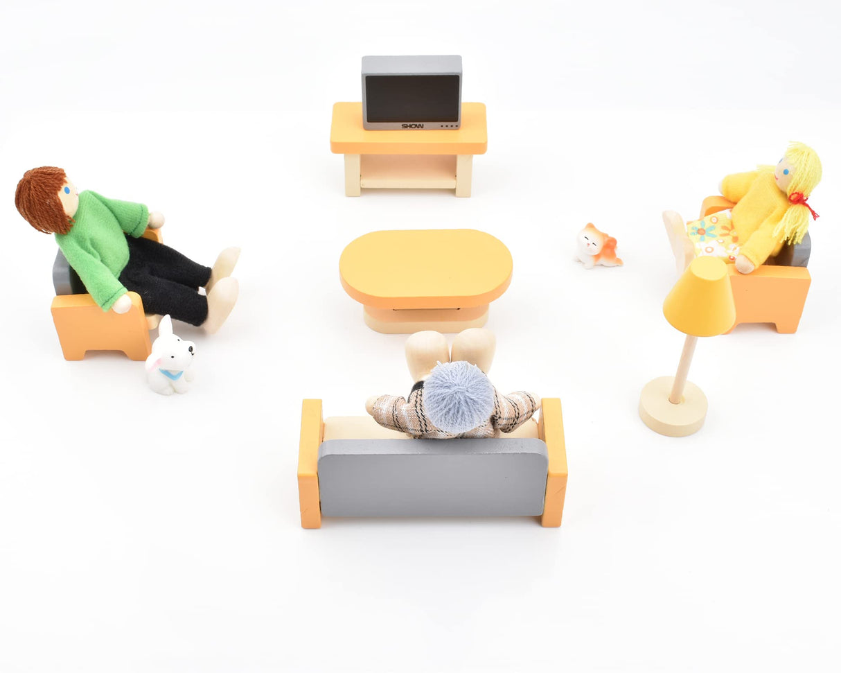 Jzszera Wooden Doll House People of 8 Miniature Figures and 2 Pets, Dollhouse Dolls Family Set- Dollhouse Accessories for Girls Toddler Kids Pretend Play and Imaginative Fun Jzszera
