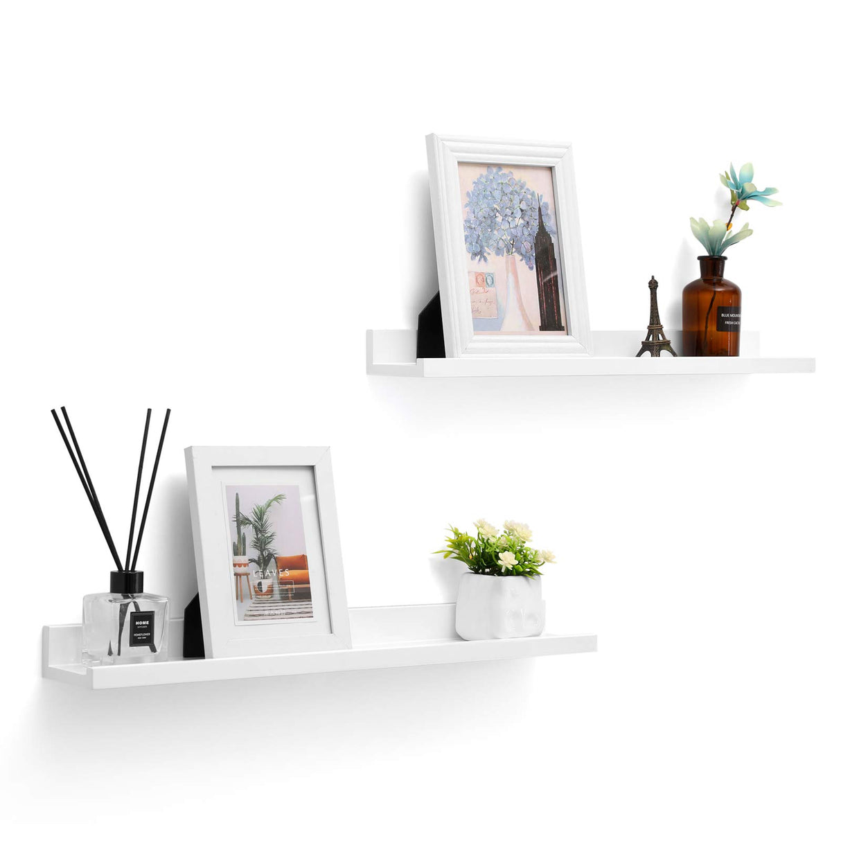 SONGMICS Floating Shelves Set of 2, Wall Shelves Ledge 23.6 x 3.9 Inches with Front Edge, for Picture Frames, Books, Spice Jars, Living Room, Bathroom, Kitchen, Easy Assembly, White ULWS60WT SONGMICS