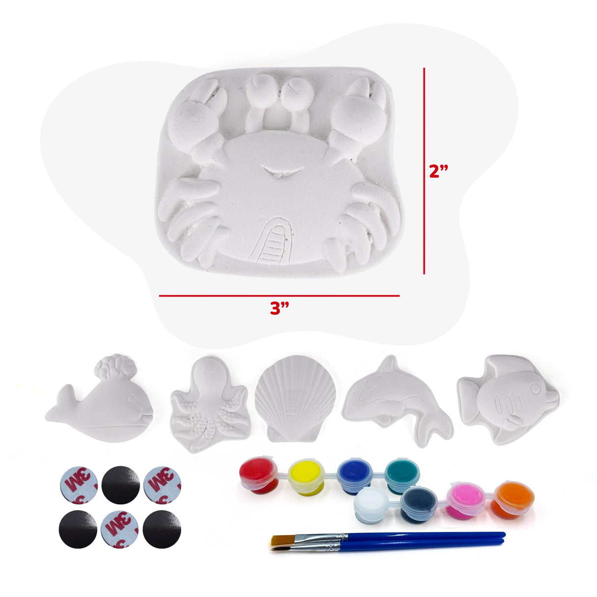 ArtCreativity Ocean Animals Plaster Painting Kit for Kids - 6 Aquatic Plaster Figurines, 2 Paint Sets, 2 Brushes, and 6 Circle Magnets for Display - 8 Different Paint Colors - Kids Painting Set ArtCreativity