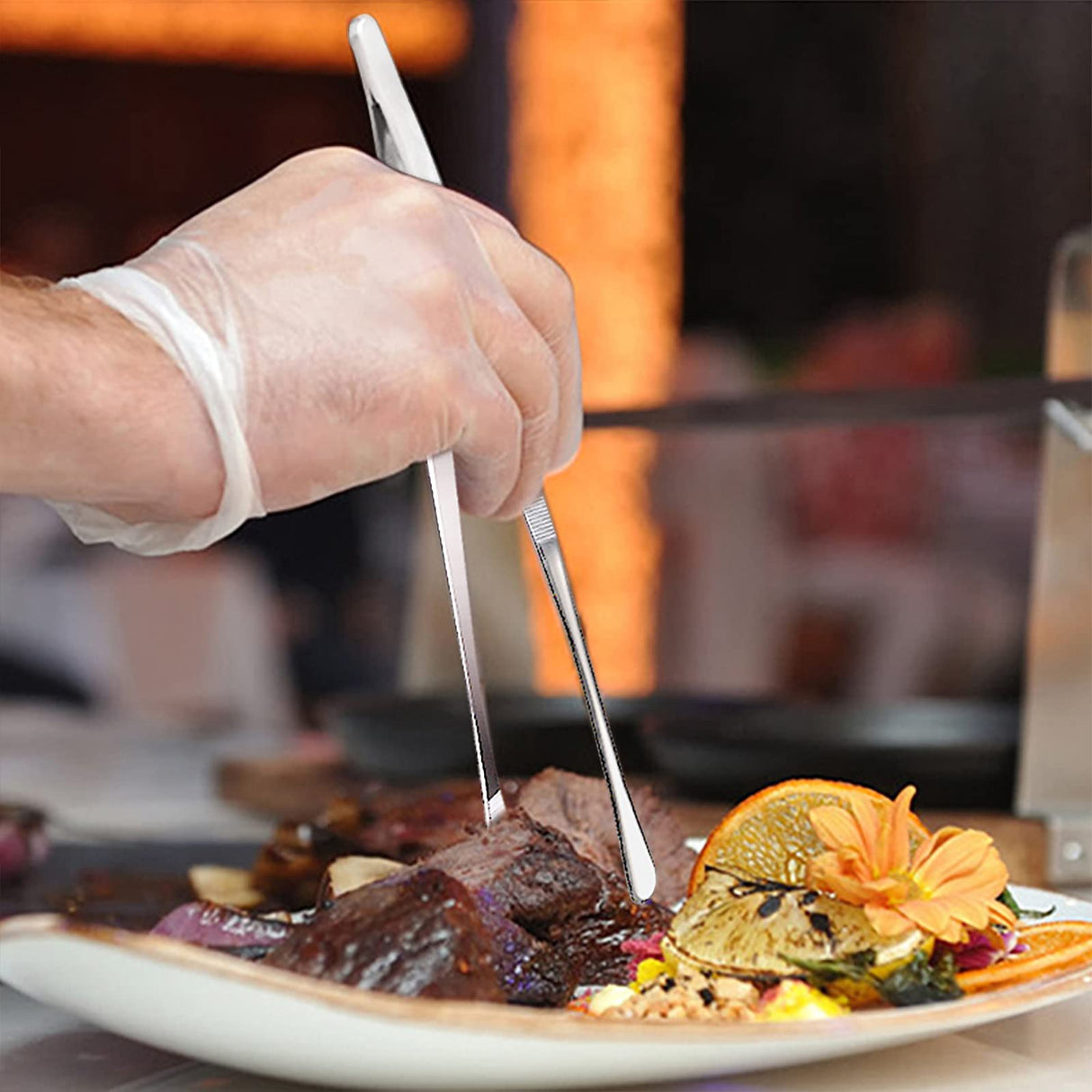 Tangoowal 12-Inch Professional Kitchen & Cooking Tweezers Tongs - Stainless Steel Long Tweezer Tongs - BBQ,Plating,Multi-use Tangoowal