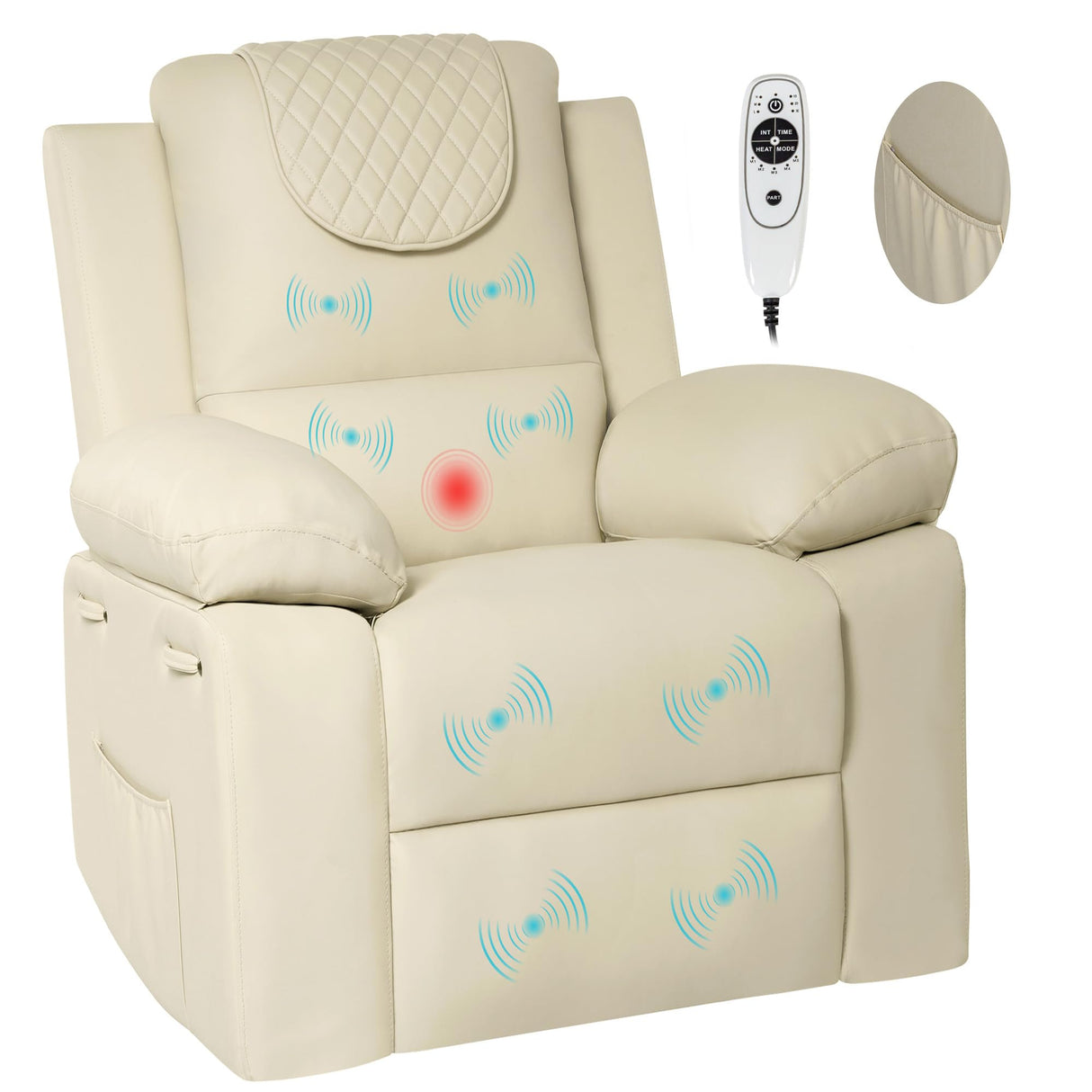 Recliner Chair, Electric Recliner Massage Chairs for Adults with PU Leather,Padded Seat Backrest Comfy Chairs for Living Room, Reading, Sleeping, Adjustable Recliner (Beige) homeokay