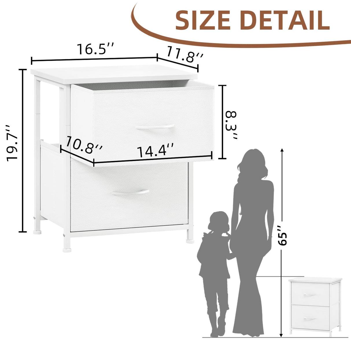 Somdot White Nightstand Set of 2, Small Dresser for Bedroom with 2 Drawers, Bedside Table Night Stand End Table with Fabric Bins for Bedroom Kids Closet Dorm Guest Room, White Leather Somdot