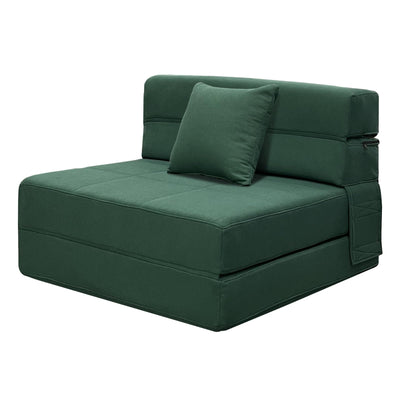 ANONER Memory Foam Fold Out Sofa Bed Couch with Pillow Twin Size Futon Sleeper Chair for Living Room Apartment, Dark Green