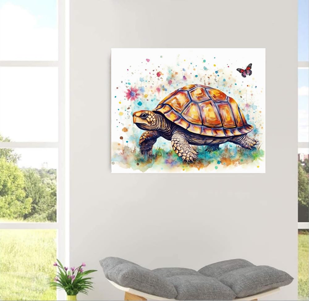 MaiYiYi Butterfly Tortoise Diamond Painting Set, 5D Full Round Drill Sea Turtle and Butterfly Diamond Painting by Numbers, Flower Turtle Paint with Gems for Adult Beginners Wall Art Decor (40X30 CM) MaiYiYi