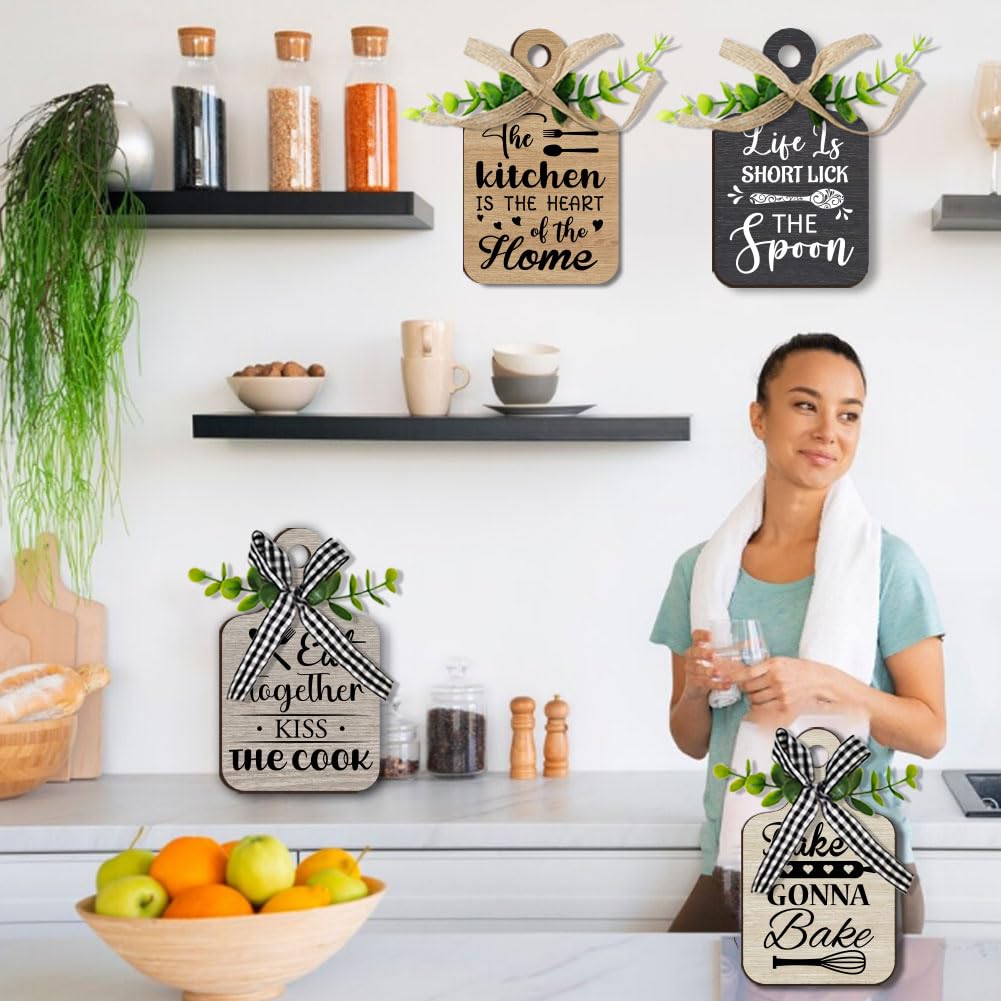 PH PandaHall 4pcs Kitchen Wooden Hanging Signs, Wall Decor Wood Sign Kitchen Wall Decor Hanging Plaques Farmhouse Eat Sign Wood Bar Sign for Home Kitchen Dining Living Room Bar Cafe Art Decor PH PandaHall