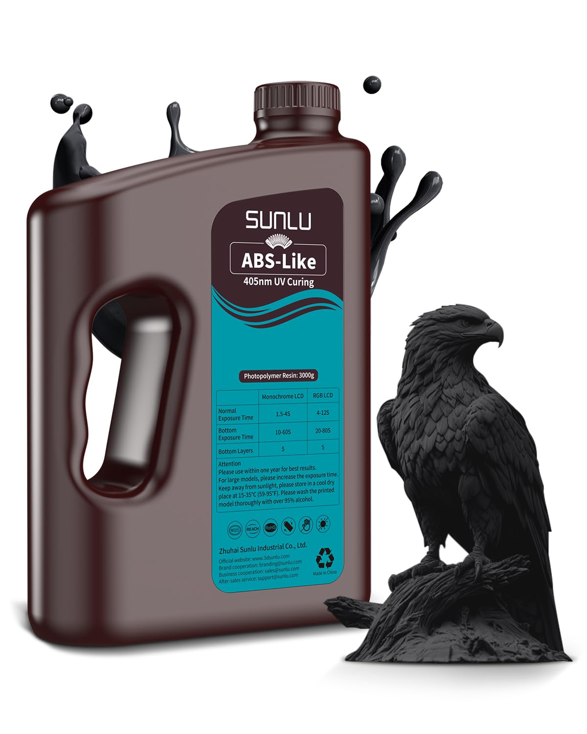 SUNLU 3000G ABS Like Resin for 3D Printer, 405nm UV Curing Photopolymer Rapid 3D Resin for 2K 4K 6K 8K LCD/DLP/SLA 3D Printers, Non-Brittle & High Precision & Low Shrinkage, 3KG, Black SUNLU