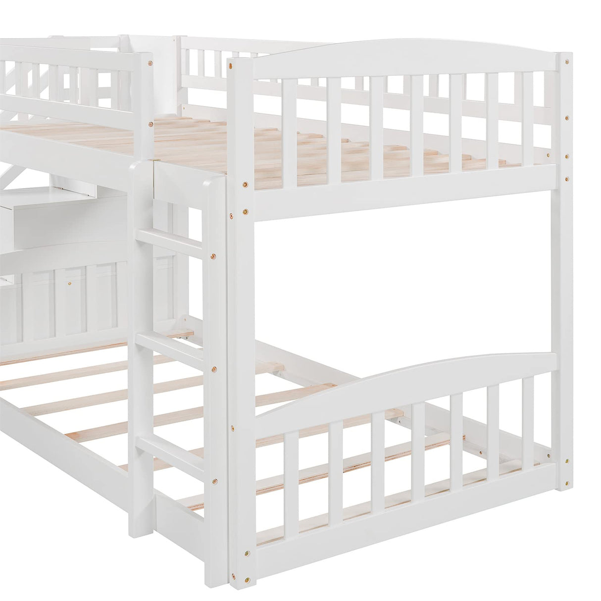 Bunk Beds with Slide Twin Over Twin Low Bunk Bed Frame with Storage Drawers Stairway Wood Bunk Bed for Kids Boys Girls, White Bellemave