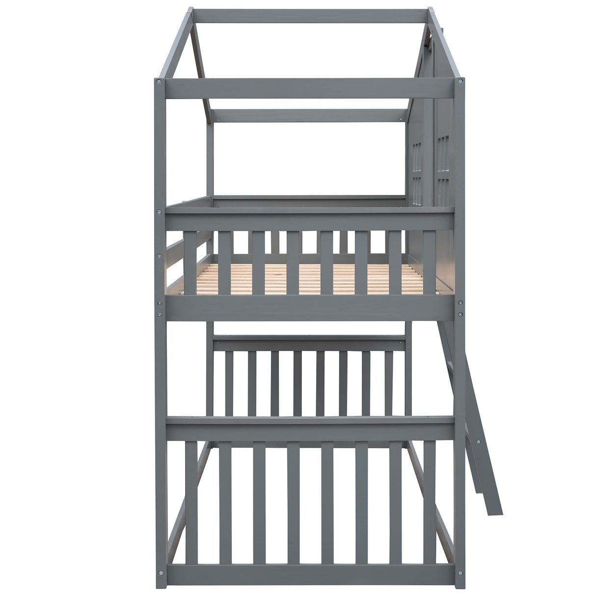 Harper & Bright Designs House Bunk Beds, Twin Over Twin Bunk Bed with Roof, Ladder and Windows, Floor Bunk Bed, Low Bunk Loft Bed for Kids Teens Boys & Girls, Gray Harper & Bright Designs