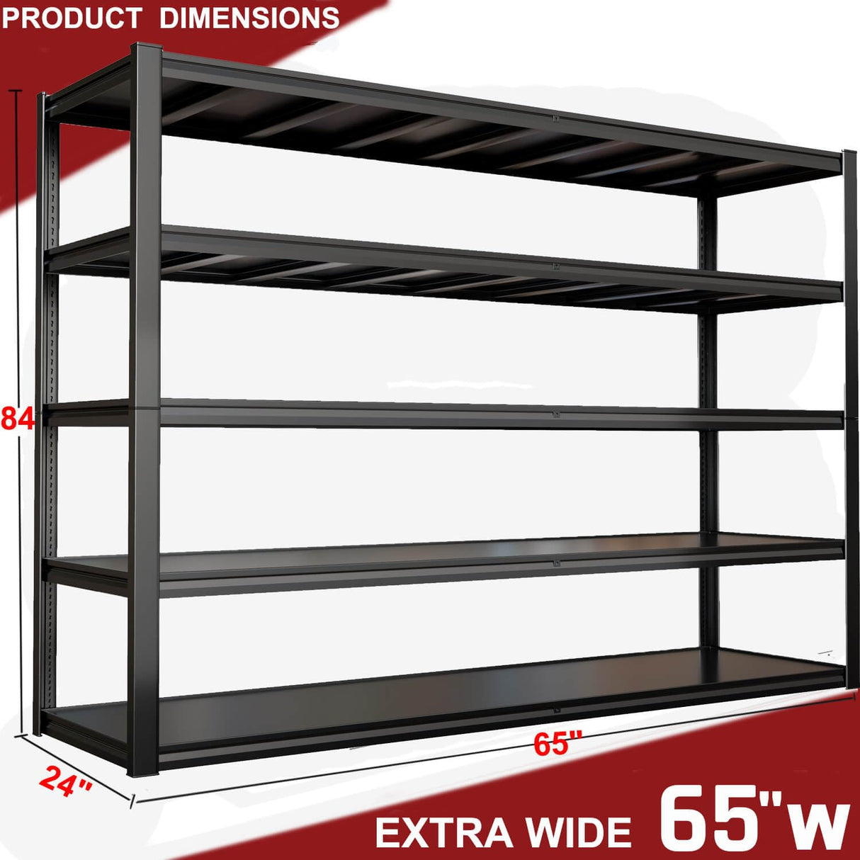 PMKES 65" W Garage Shelving Heavy Duty, Adjustable 5 Tier Metal Shelves, Commercial Metal Shelf Rack, Industrial Shelving PMKES
