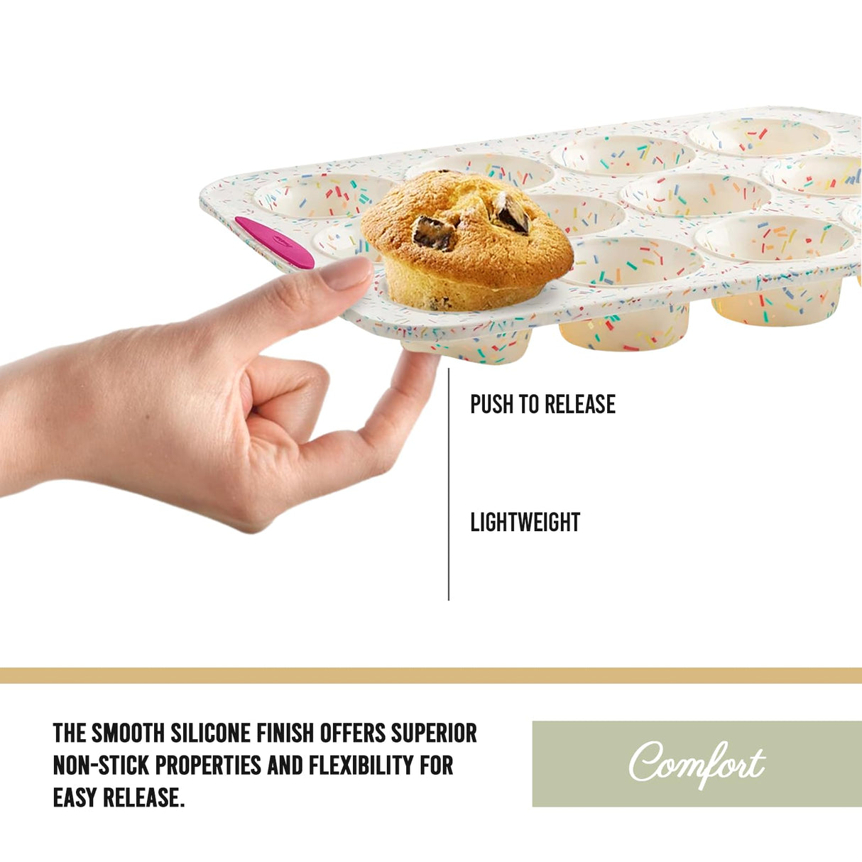 Trudeau - 5118553 Trudeau Structured Silicone Muffin Pan, 12 Cup, Confetti/Fuschia Trudeau