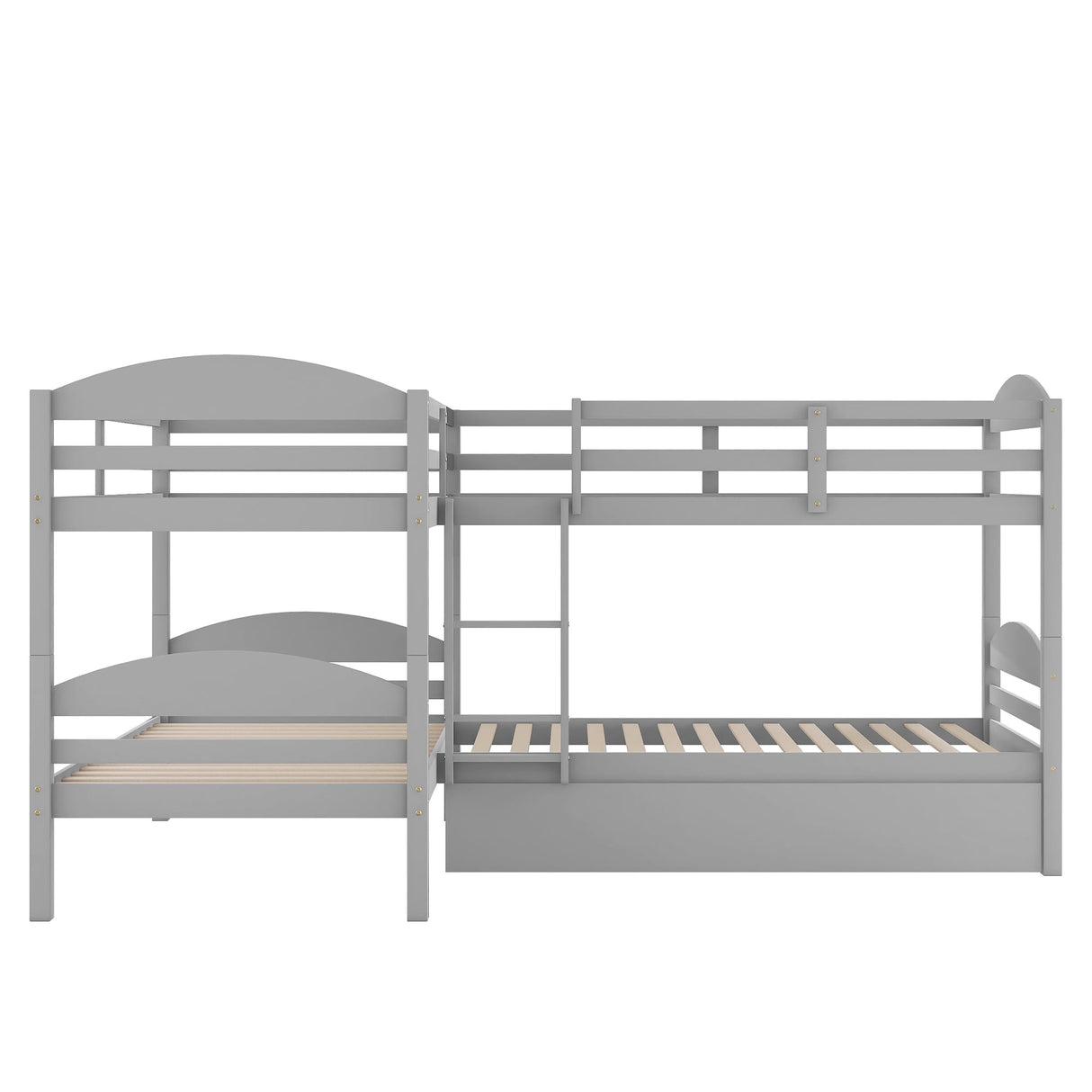Harper & Bright Designs Quad Bunk Bed with Trundle,Twin Over Twin Bunk Bed for Kids,L-Shaped 4 Beds Bunk Bed Frame & Guardrails Corner Bunk Beds,No Box Spring Needed(Gray,L Shaped Bunk Bed) Harper & Bright Designs