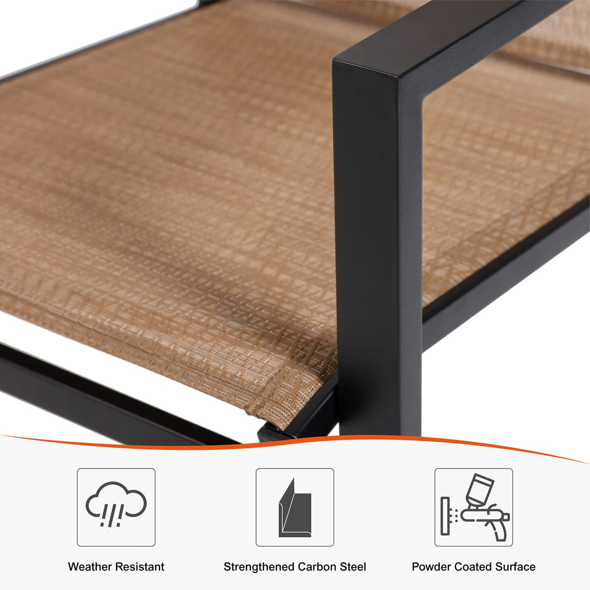 Anmutig 5 Piece Patio Dining Set for 4, 35” Square Table with Umbrella Hole, 4 Metal Sling Chairs, Outdoor Table and Chairs Set for Lawn Backyard and Deck Brown Anmutig