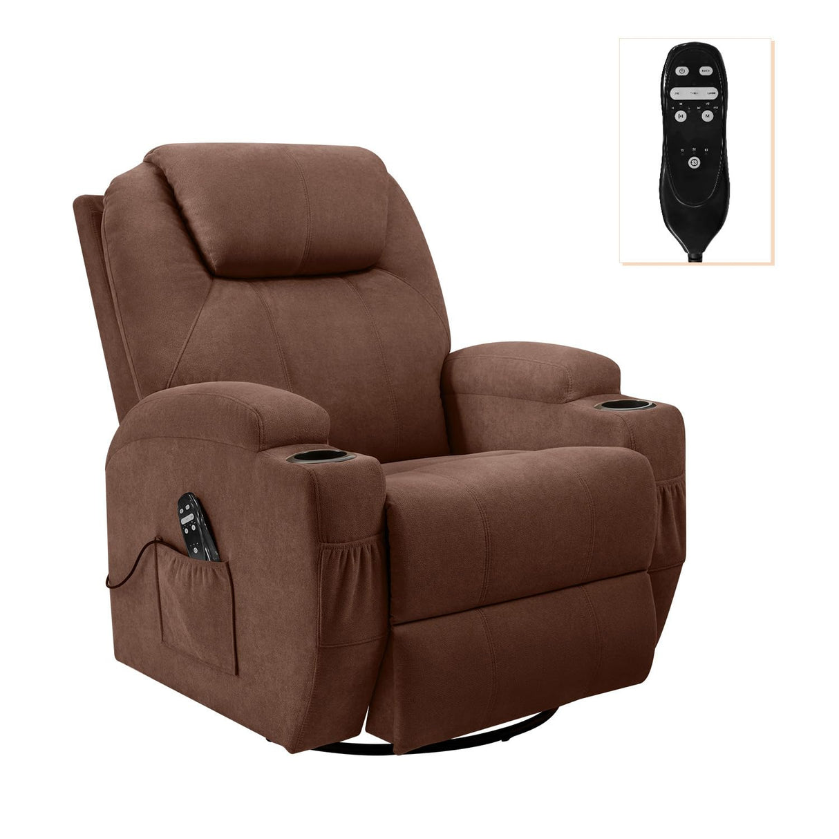 Flamaker Rocking Chair Recliner Chair with Massage Swivel Ergonomic Lounge Chair Classic Single Sofa with 2 Cup Holders Side Pockets Living Room Chair Home Theater Seat (Brown) Flamaker