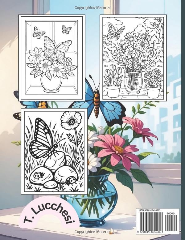 Butterflies and Flowers Coloring Book For Adults: 63 Large Print Images For Kids aged 10 to Adults, Relaxation and Stress Relief Coloring Majosta
