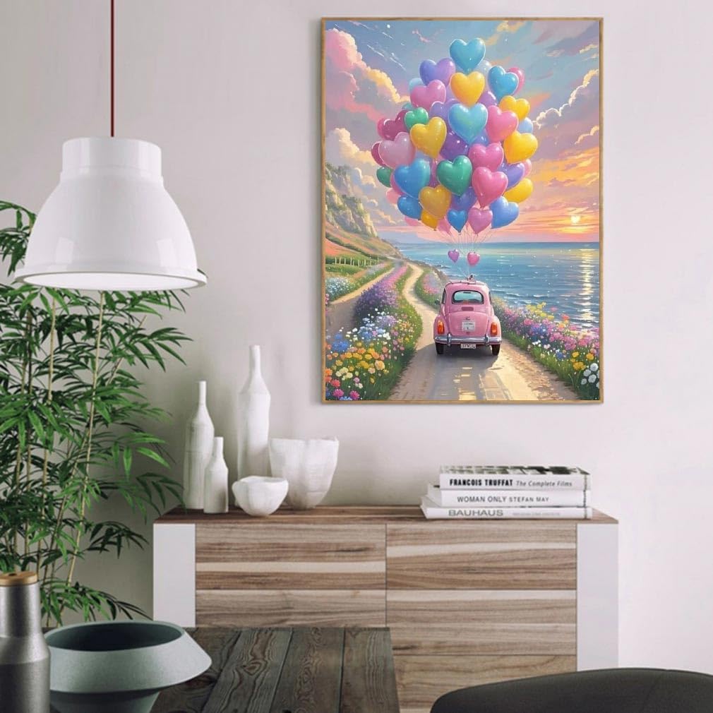 Balloon Paint by Numbers Kit for Adults, Car Paint by Number for Adults Beginner on Canvas, Ideal Gift Choice for Birthday and Festival, DIY Acrylic Paints for Wall Decor 16x20inch Clendo