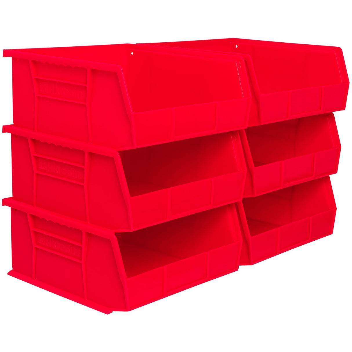 Akro-Mils 30235 AkroBins Plastic Storage Bins, Space-Saving Stackable Bins for Garage, Pantry, Craft Organization, 11" x 11" x 5", Red, 6-Pack Akro-Mils