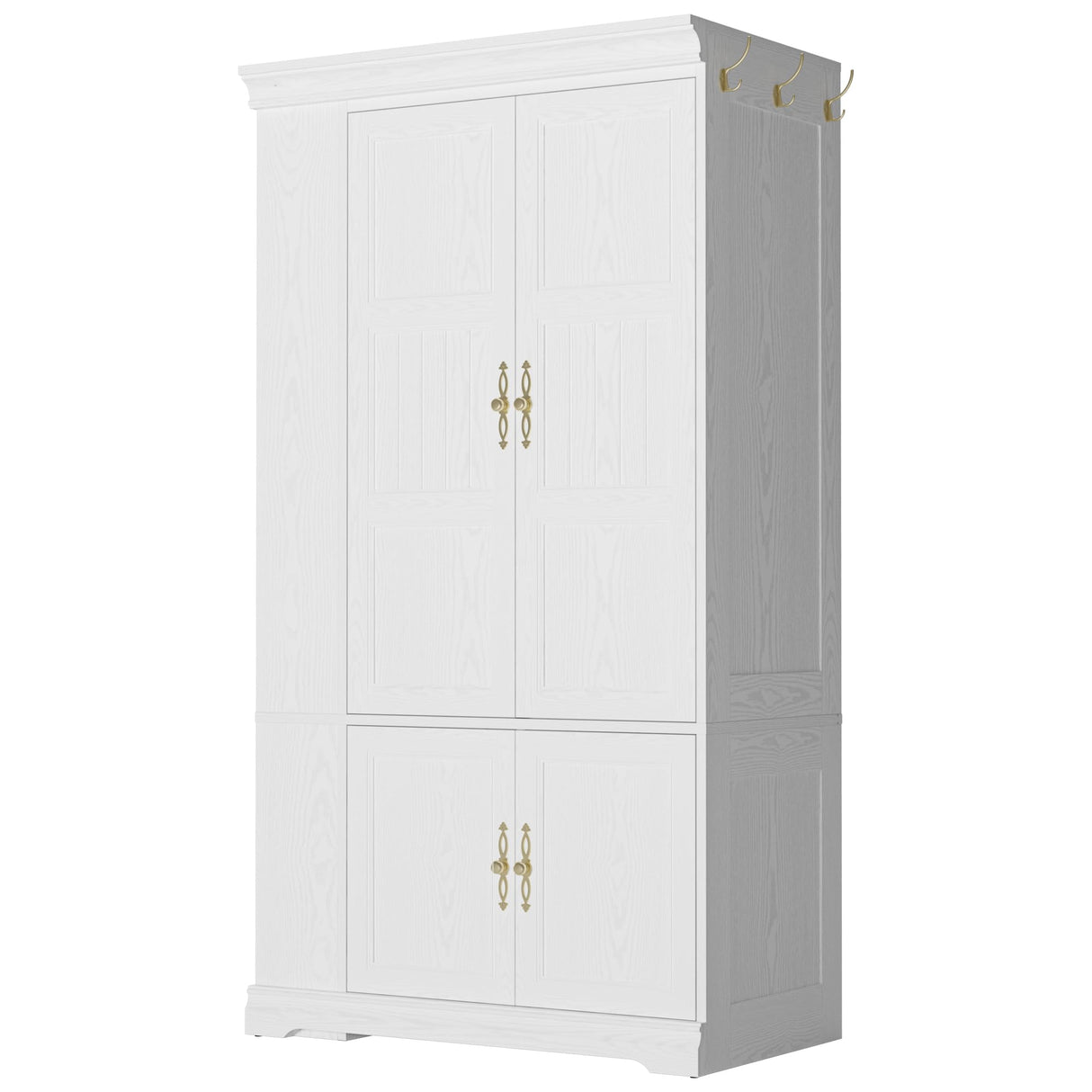 LIKIMIO Armoire Wardrobe Closet with Mirror, 70” Wooden Wardrobe Cabinet with 4 Doors, 2 Open Storage Shelves, Freestanding Bedroom Armoire with 3 Hooks & Hanging Rod for Home Room, White LIKIMIO