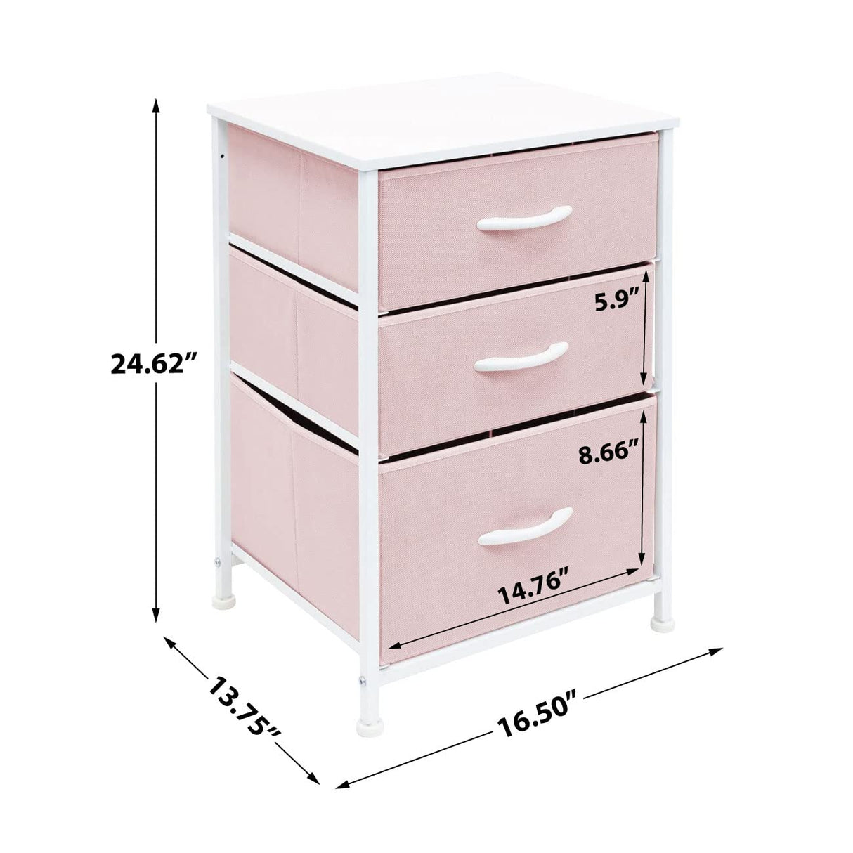 Sorbus Nightstand with 3 Drawers - Furniture Storage Chest Tower Unit for Bedroom, Hallway, Closet, Office Organization - Steel Frame, Wood Top, Pastel Fabric Bin (Pink) Sorbus