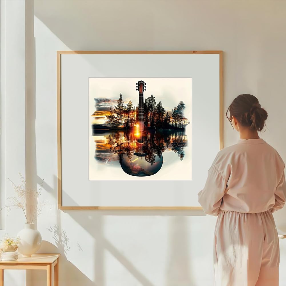DIADAY 5D Diamond Art Kits for Adults Guitar, Full Round Drill Forest Landscape Diamond Painting Kits for Adults, DIY Gem Diamond Art Crafts, Home Wall Decor Gift 12 x 12 inches DIADAY