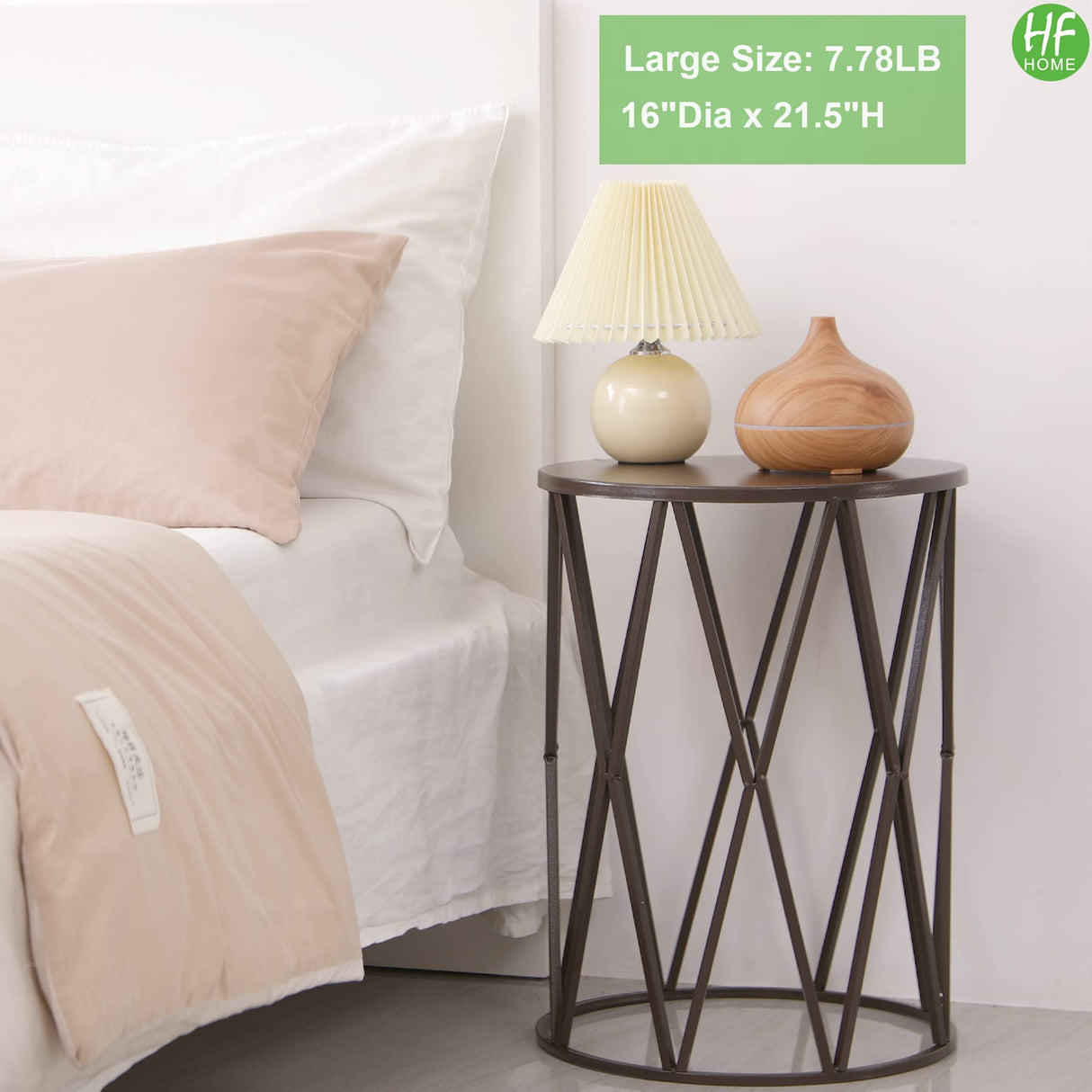 HFHOME Round Nesting Coffee Tables, Set of 3 End Tables for Living Room Balcony Office, Heavy Duty Metal Stacking Side Tables for Home Indoor - Brown HFHOME