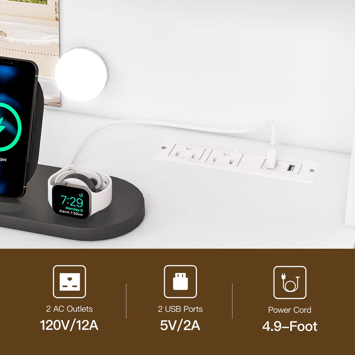 FIONESO Large Makeup Vanity, 43.3" Vanity Desk with Mirror and Lights, Makeup Vanity Table with 7 Drawers, 4 Shelves, 5 Jewel Hooks & Power Strip, Vanity Desk Set for Bedroom, White FIONESO