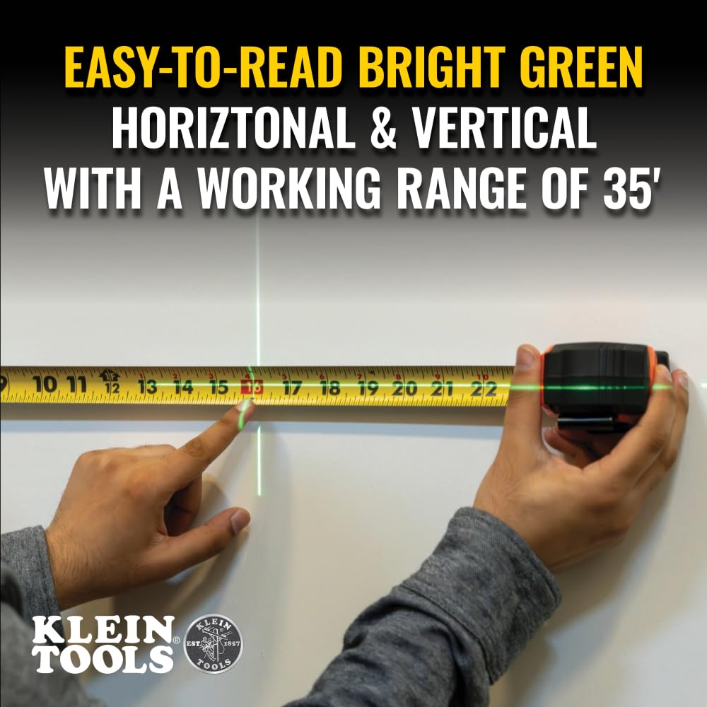 Klein Tools 93MCLG Self-Leveling Laser Level, Mini Cross-Line Level, Leveling Alignment Tool, Bright Green Horizontal and Vertical Lines Klein Tools