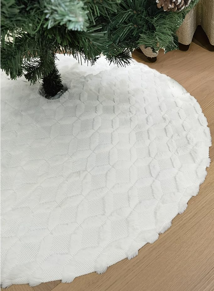 AISENO 48 Inch Christmas Tree Skirt Faux Fur with Cable Knit Knitted Thick Decoration for Merry Christmas Decorations AISENO
