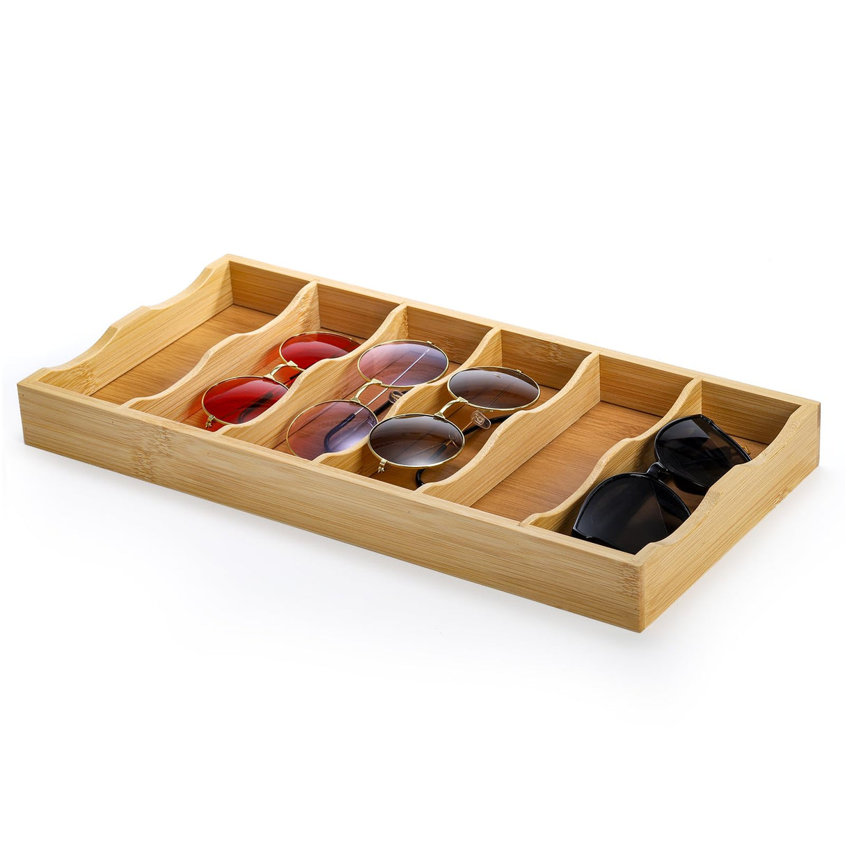 SOUJOY 3 Pack Bamboo Sunglasses Organizer Tray, 6 Slot Eyeglasses Display Case, Stackable Eyewear Storage Case for Sunglasses, Fashion Eye Wear, Protective Glasses SOUJOY