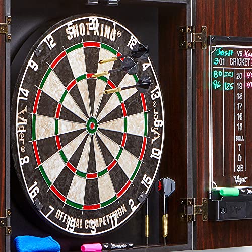 Viper by GLD Products Vault Deluxe Dartboard Cabinet with Shot King Sisal Dartboard and Illumiscore Scoreboard, Wood Viper