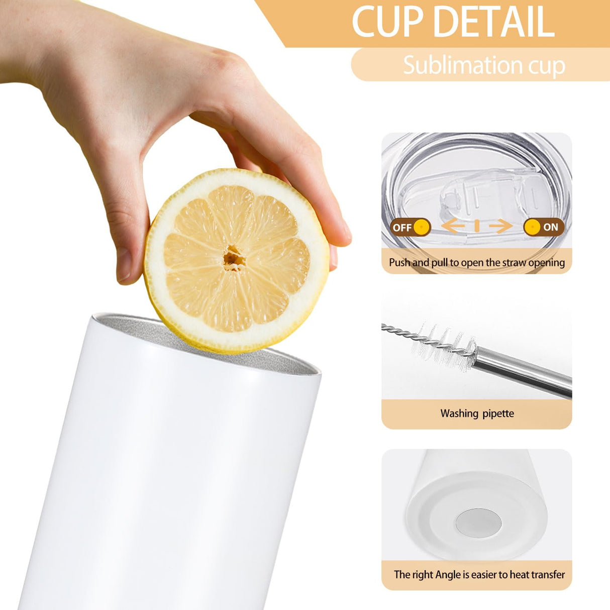 YOUKE OLA 16 Pack Sublimation Tumblers Flat Edge Blanks Skinny Straight Bulk 20 oz, Stainless Steel Double Wall Insulated Sublimation with Straw & Lids for Heat Transfer, White YOUKE OLA