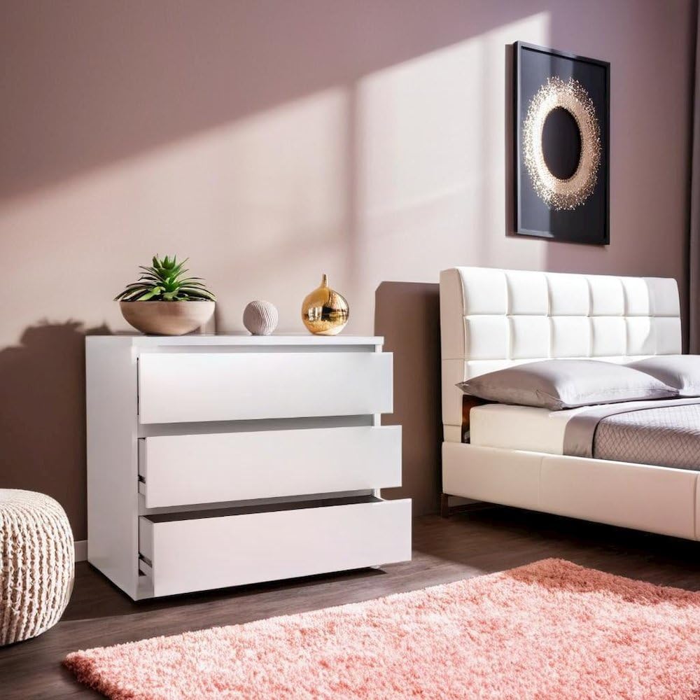Furnifact White 3 Drawer Dresser – Modern 3 Drawer Dresser for Bedroom, Closet, or Entryway – Sleek and Functional Three Drawer Unit for Compact Storage Furnifact