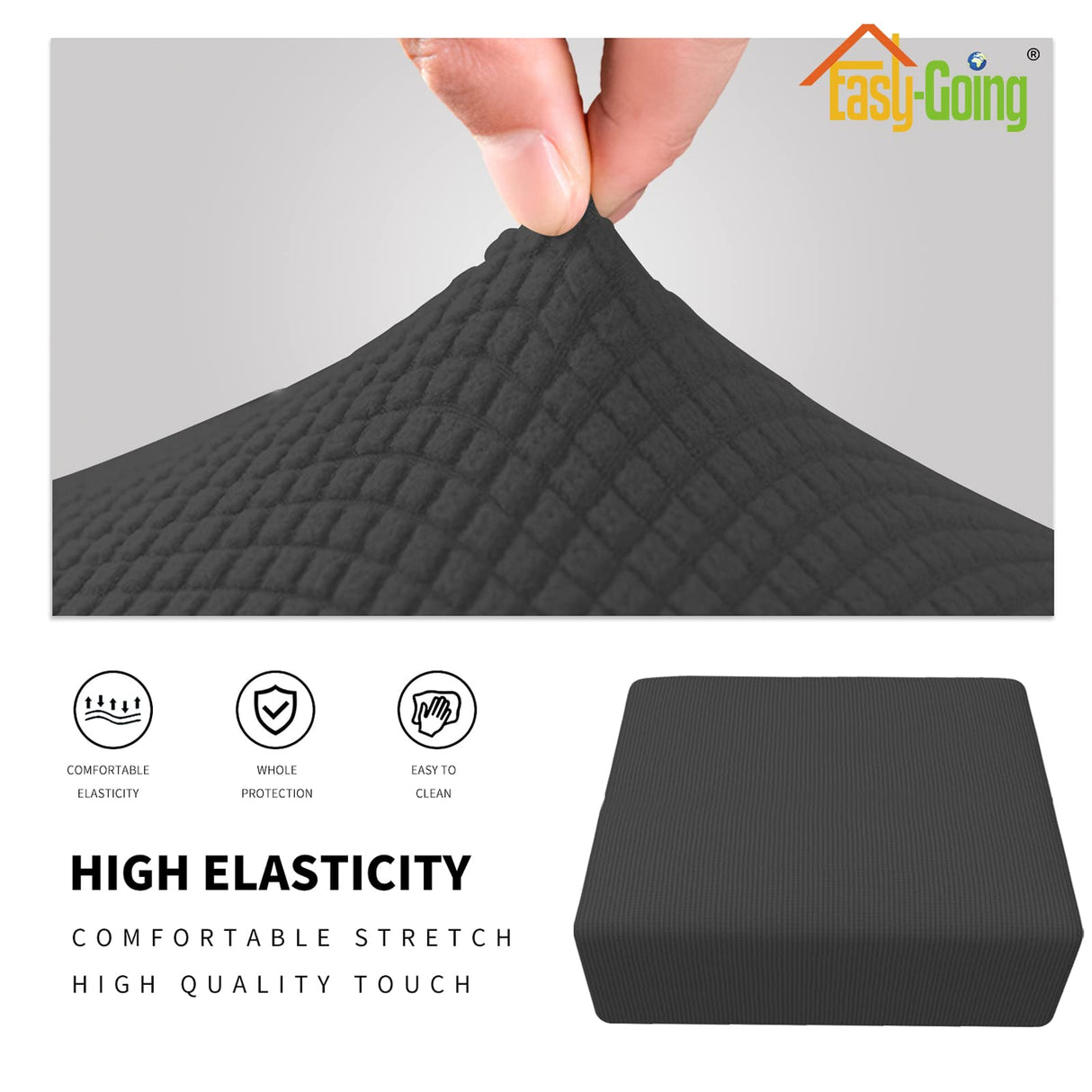 Easy-Going Stretch Square Ottoman Cover 40x40x15 inch Folding Storage Stool Furniture Protector Soft Rectangle slipcover with Elastic Bottom Dark Grey Easy-Going