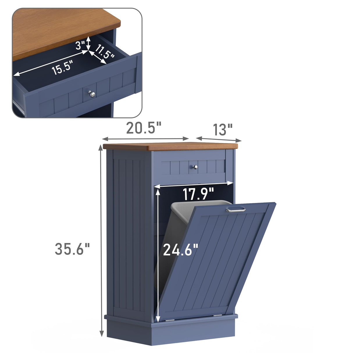 Betterhood Tilt Out Trash Cabinet 10 Gallon Wooden Free Standing Laundry Sorter Cabinet,Recycling Cabinet with Hideaway Drawer,Tilt Out Trash Cabinet Can Bin Kitchen (Blue) Betterhood