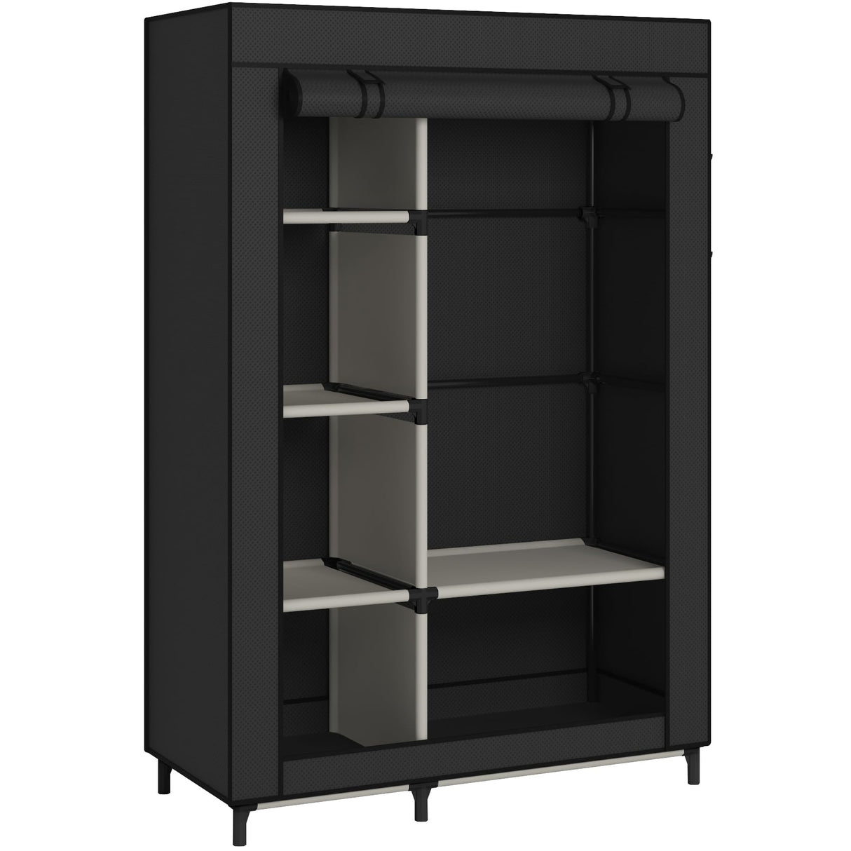 Calmootey Portable Closet Organizers, Clothing Storage, Wardrobe with 6 Shelves and Hanging Rod, Non-Woven Fabric Cover with 4 Side Pockets, Black Calmootey