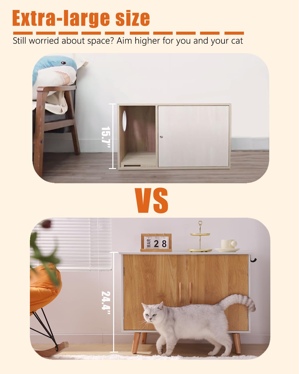 Maksone Hidden Cat Litter Box Furniture, Extra-Large Litter Box Enclosure with Cat Scratcher&Deodorization, 31.5 x 18.5 x 24.4 Inches for Large Cat Maksone