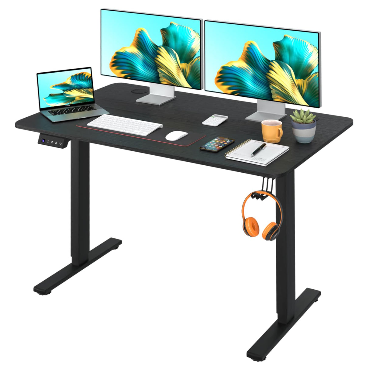 PayLessHere 48 Inch Adjustable Height Standing Desk Computer Desk with Large Space and Headphone Holder Office Desk with Electric Lifting and 2 Memory Function for Office Bedroom Meeting Room,Black PayLessHere