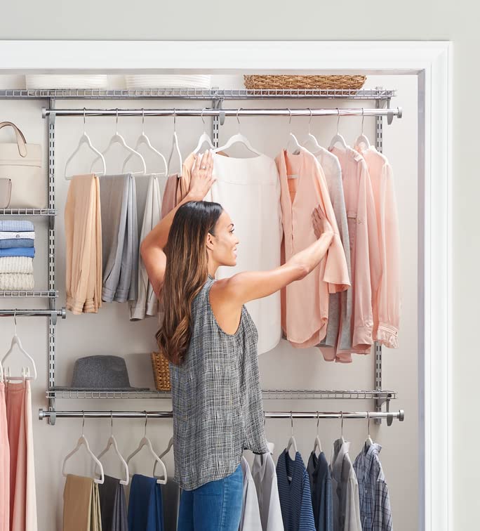 Rubbermaid Configurations Deluxe Custom Closet Kit, 4-8 Ft. Adjustable Metal Wire Shelving, Titanium Finish, Expandable Organization System, Hardware Included, for Home Closet/Pantry/Laundry/Mudroom Rubbermaid