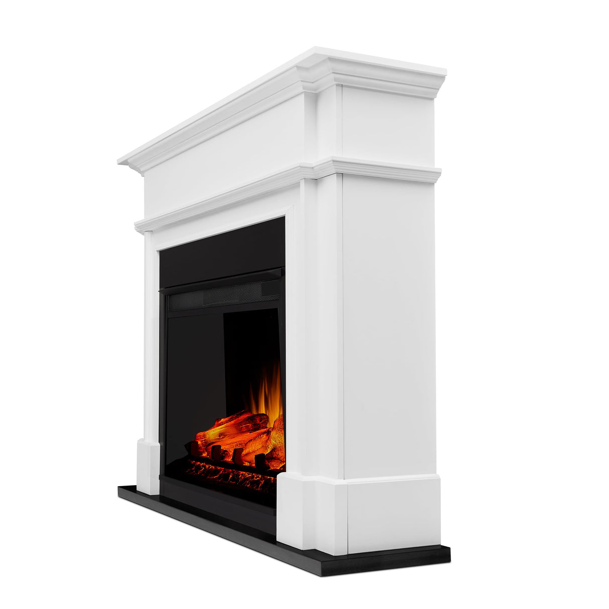 Real Flame Harlan 55” Electric Fireplace with Mantel for Living Room or Bedroom, Replaceable Fireplace Insert Heater, Realistic Log and Flame Effect, Remote Control, Timer, White Real Flame
