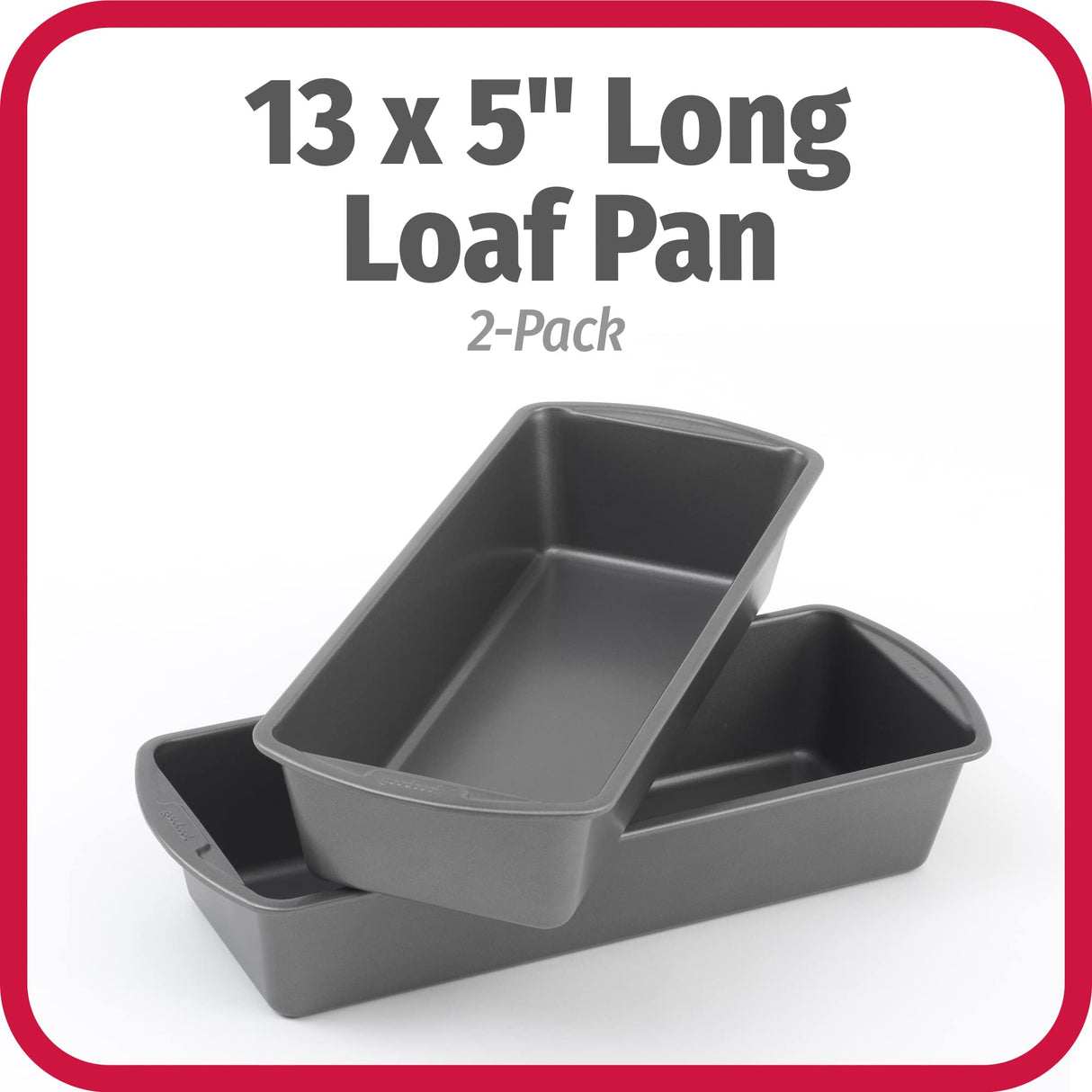 GoodCook Set of 2 Extra Large 13" x 5" Nonstick Steel Bread Loaf Pans, Gray - Set of Two Loaf Pans, Even Heat Distribution, Scratch-Resistant Nonstick Coating, Durable Construction, Easy to Clean GoodCook